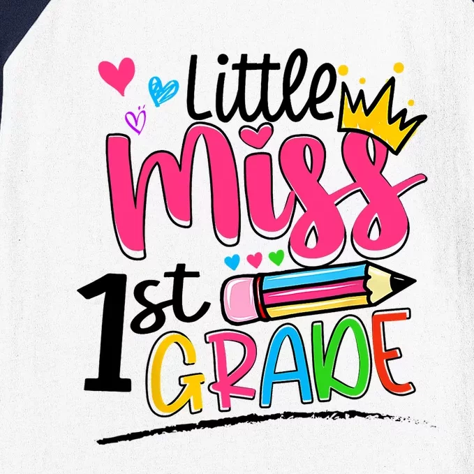 Little Miss First Grade Back To School 1st Grader Kids Baseball Sleeve Shirt