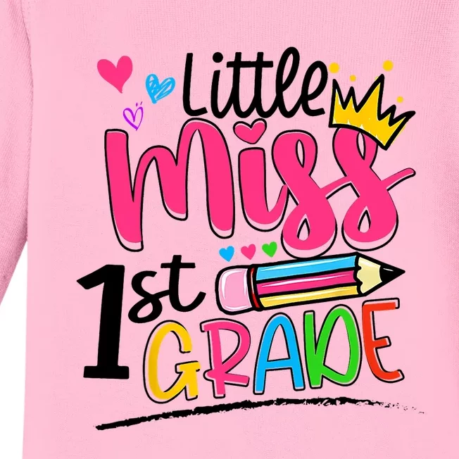 Little Miss First Grade Back To School 1st Grader Kids Baby Long Sleeve Bodysuit