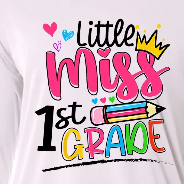 Little Miss First Grade Back To School 1st Grader Kids Cooling Performance Long Sleeve Crew