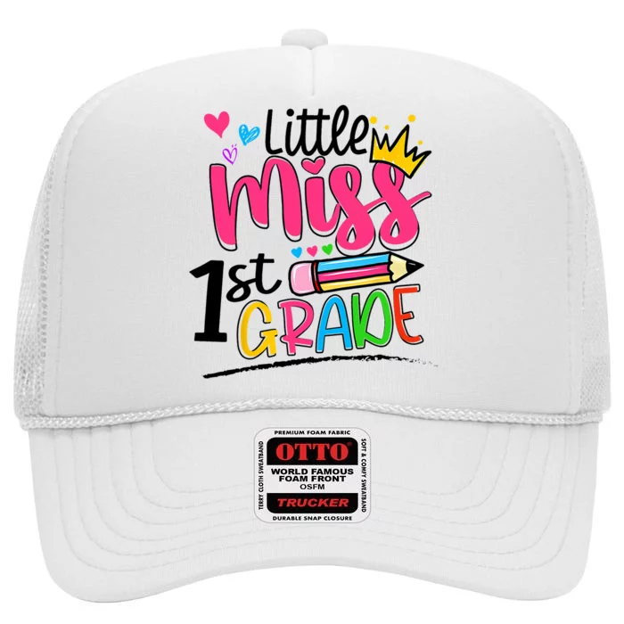 Little Miss First Grade Shirts Back To School 1st Grader Kids High Crown Mesh Trucker Hat