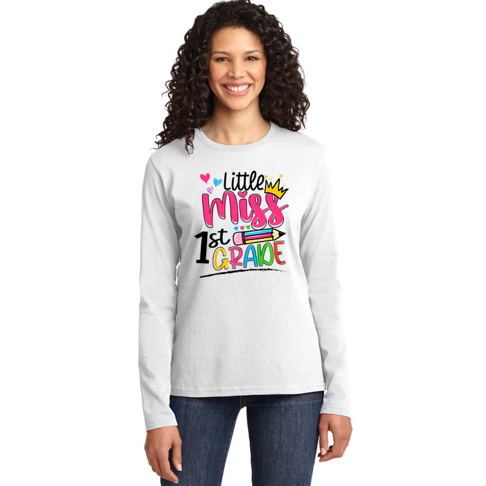 Little Miss First Grade Shirts Back To School 1st Grader Kids Ladies Long Sleeve Shirt