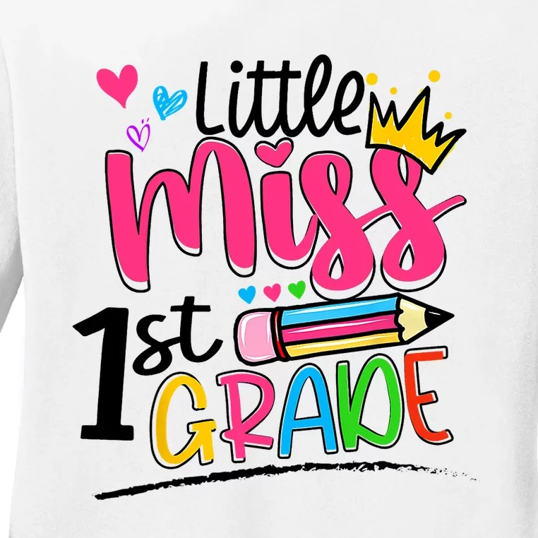 Little Miss First Grade Shirts Back To School 1st Grader Kids Ladies Long Sleeve Shirt