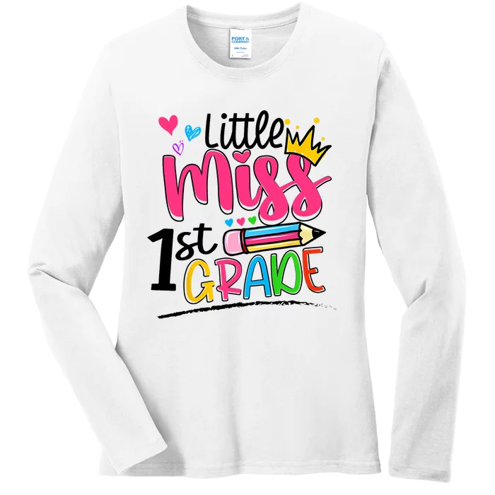 Little Miss First Grade Shirts Back To School 1st Grader Kids Ladies Long Sleeve Shirt