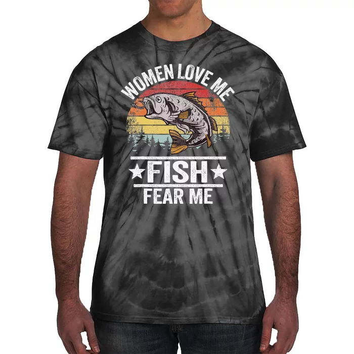 Love Me Fish Fear Me Fisher Vintage Funny Fishing Tie-Dye T-Shirt