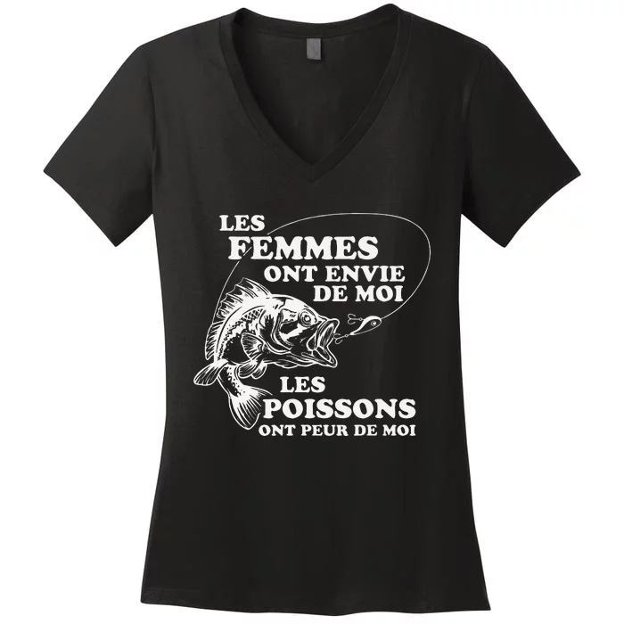 Love Me Fish Fear Me In French Funny Gift For Women's V-Neck T-Shirt