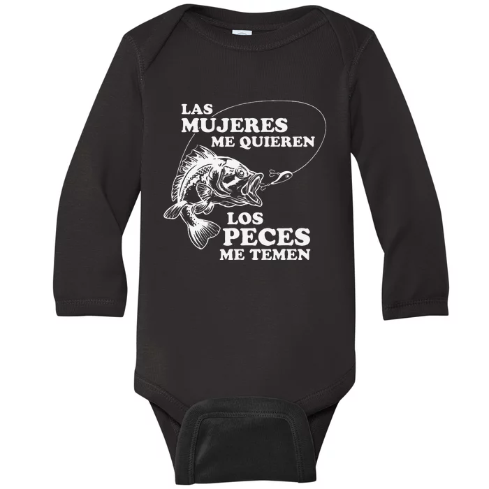 Love Me Fish Fear Me In Spanish Funny Gift For Baby Long Sleeve Bodysuit