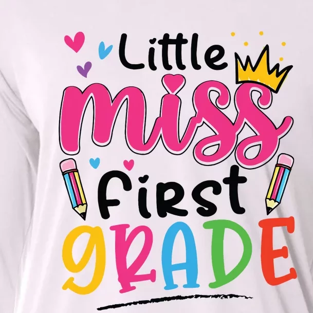 Little Miss First Grade Back To School 1st Grade Girl Cooling Performance Long Sleeve Crew