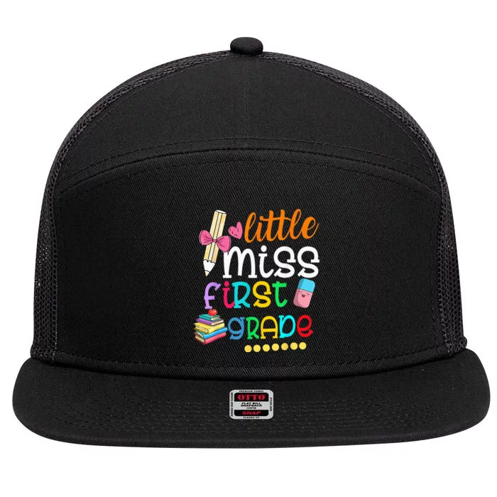 Little Miss First Grade Back To School 1st Grader 7 Panel Mesh Trucker Snapback Hat