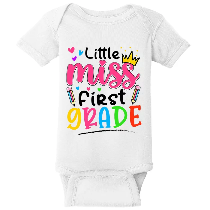 Little Miss First Grade Back To School 1st Grade Girl Baby Bodysuit