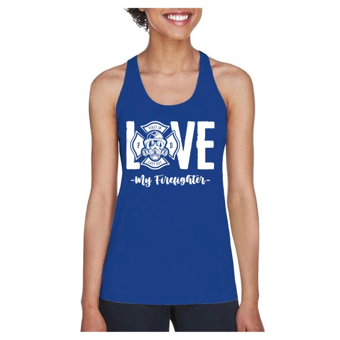 Love My Firefighter Fire Wife Friend Couple Pun Gift Women's Racerback Tank