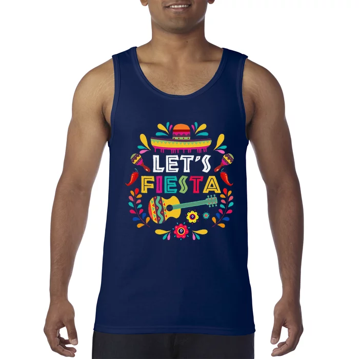 Lets Mexican Fiesta Cinco De Mayo Party Colourful Guitar Fun Tank Top