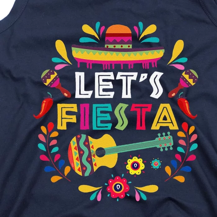 Lets Mexican Fiesta Cinco De Mayo Party Colourful Guitar Fun Tank Top