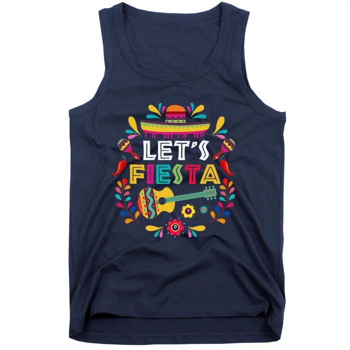 Lets Mexican Fiesta Cinco De Mayo Party Colourful Guitar Fun Tank Top