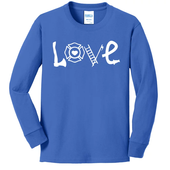 Love My Firefighter Quote For Fire Wife Mom Friend Cool Gift Kids Long Sleeve Shirt