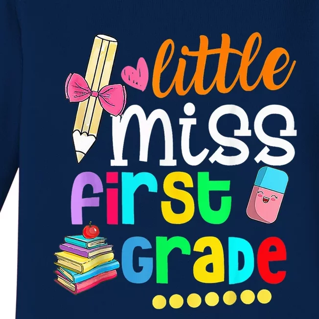 Little Miss First Grade Shirt Back To School 1st Grader Baby Long Sleeve Bodysuit