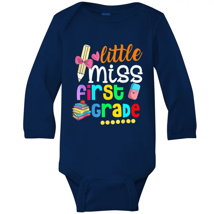 Little Miss First Grade Shirt Back To School 1st Grader Baby Long Sleeve Bodysuit