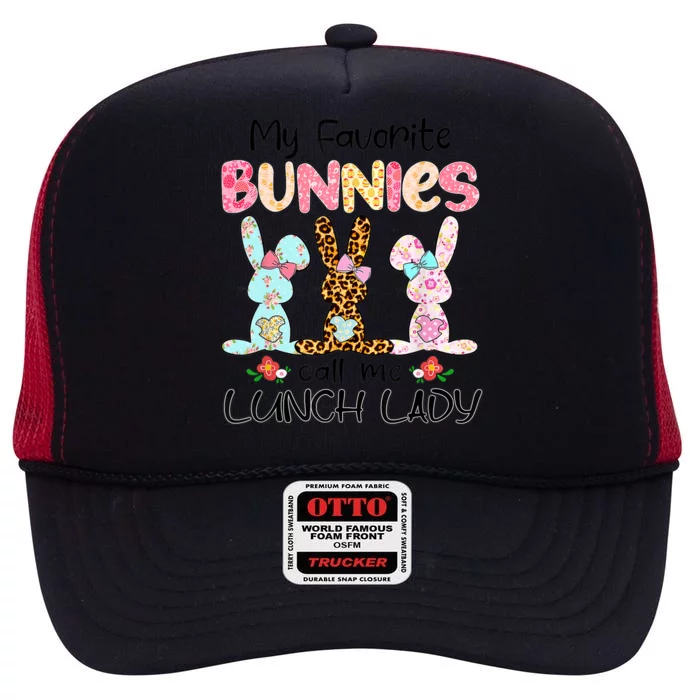 Leopard My Favorite Bunnies Call Me Lunch Lady Easter Day High Crown Mesh Trucker Hat