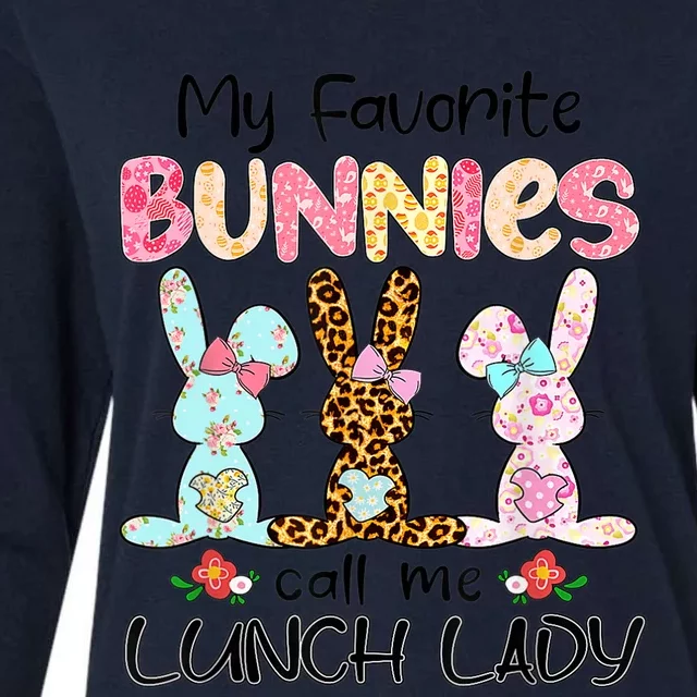 Leopard My Favorite Bunnies Call Me Lunch Lady Easter Day Womens Cotton Relaxed Long Sleeve T-Shirt