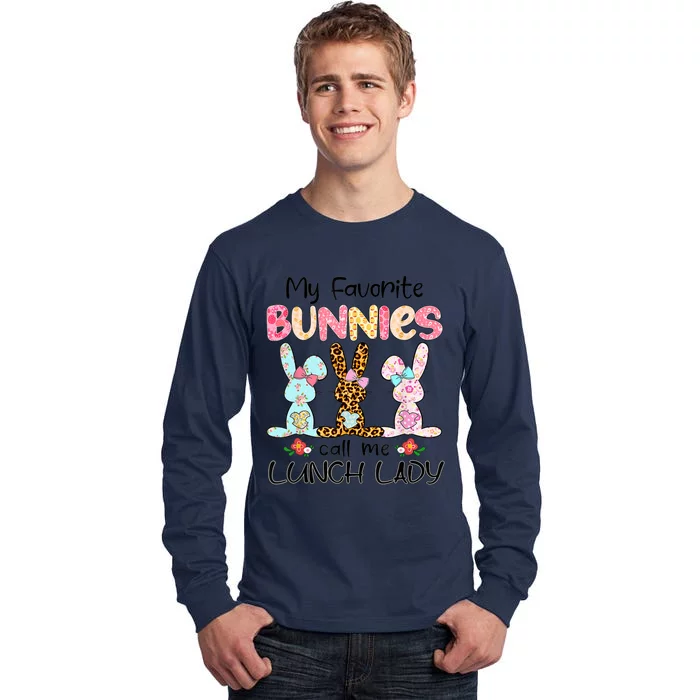 Leopard My Favorite Bunnies Call Me Lunch Lady Easter Day Tall Long Sleeve T-Shirt