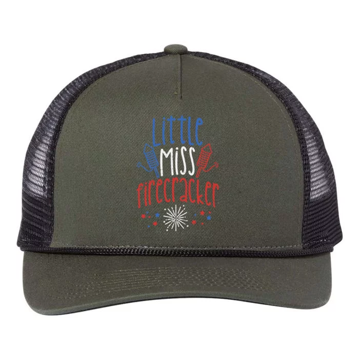 Little Miss Firecracker Funny 4th Of July Pride Girl Gift Retro Rope Trucker Hat Cap