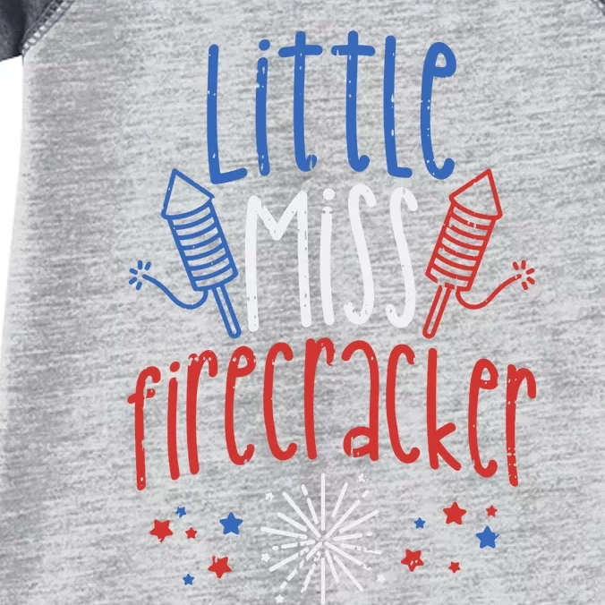 Little Miss Firecracker Funny 4th Of July Pride Girl Gift Infant Baby Jersey Bodysuit