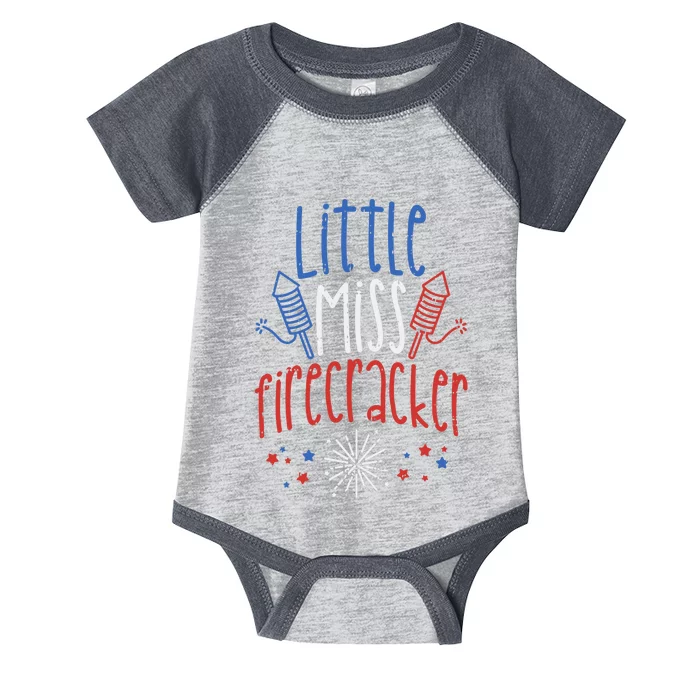 Little Miss Firecracker Funny 4th Of July Pride Girl Gift Infant Baby Jersey Bodysuit