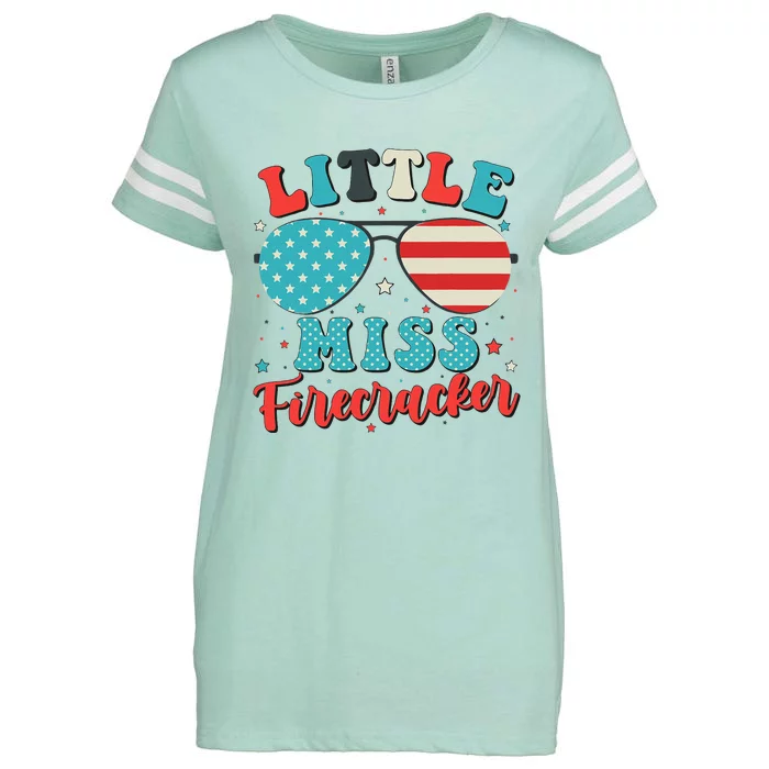 Little Miss Firecracker 4th of July Enza Ladies Jersey Football T-Shirt