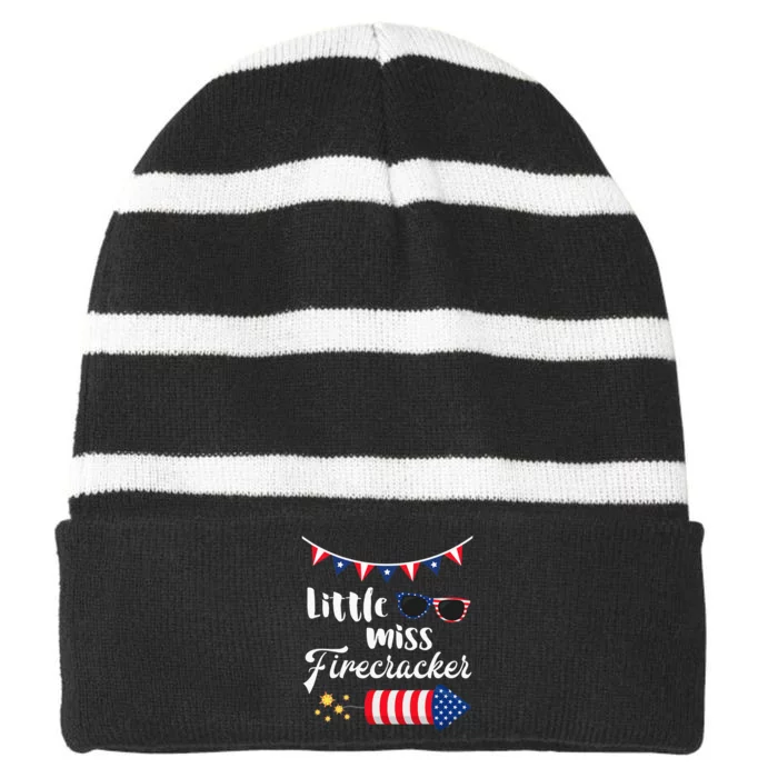 Little Miss Firecracker 4th Of July Striped Beanie with Solid Band