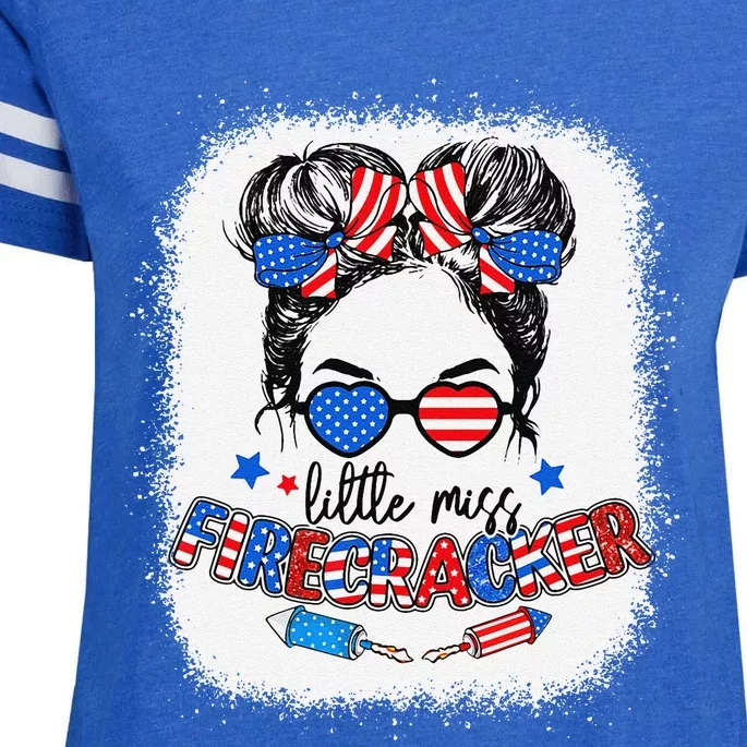 Little Miss Firecracker Messy Bun Patriotic 4th Of July Enza Ladies Jersey Football T-Shirt