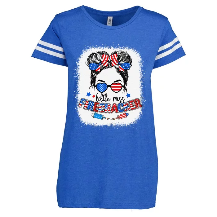 Little Miss Firecracker Messy Bun Patriotic 4th Of July Enza Ladies Jersey Football T-Shirt