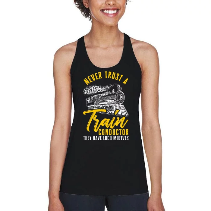 Loco Motives Funny Train Lover Cute Model Railroad Conductor Women's Racerback Tank