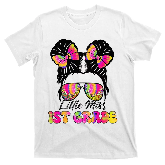 Little Miss First 1st Grade Messy Bun Back To School T-Shirt