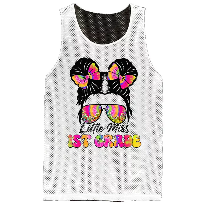 Little Miss First 1st Grade Messy Bun Back To School Mesh Reversible Basketball Jersey Tank