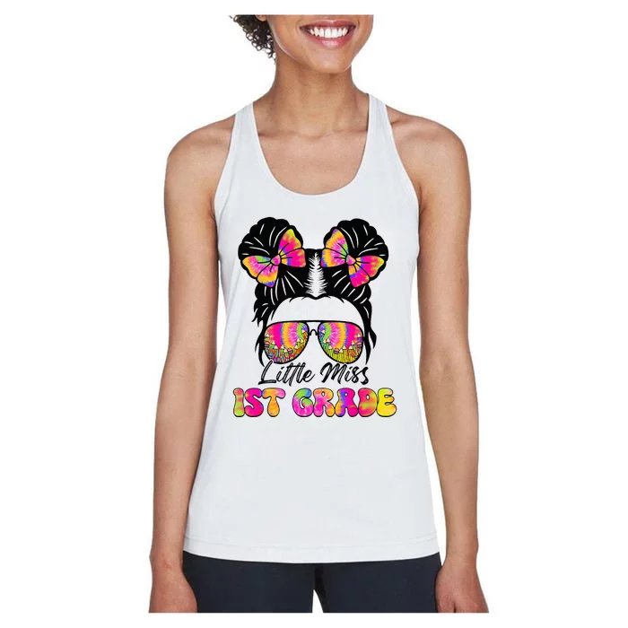 Little Miss First 1st Grade Messy Bun Back To School Women's Racerback Tank