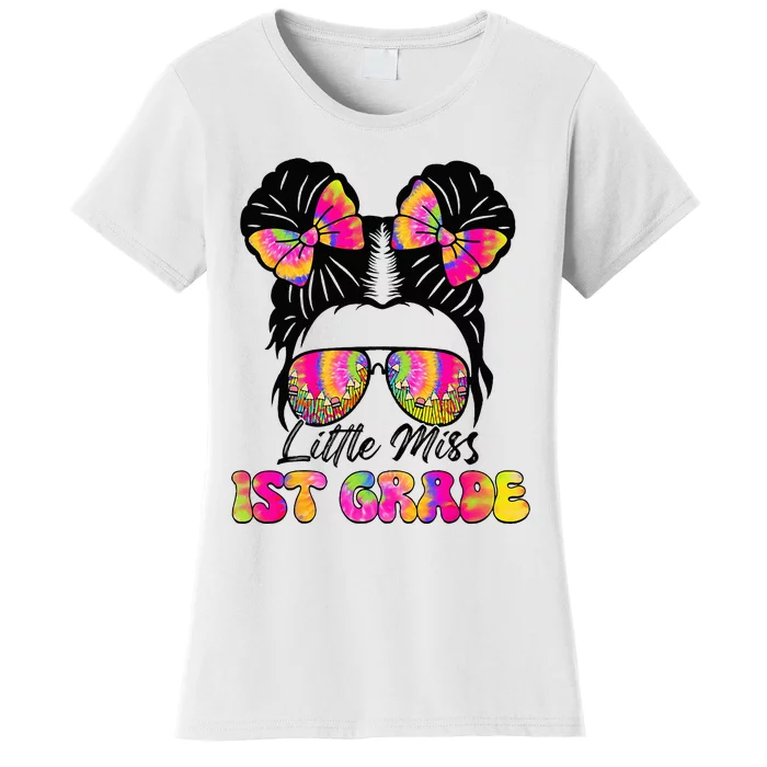 Little Miss First 1st Grade Messy Bun Back To School Women's T-Shirt