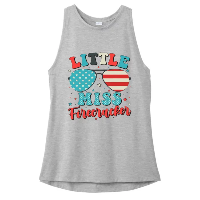 Little Miss Firecracker 4th of July Ladies Tri-Blend Wicking Tank