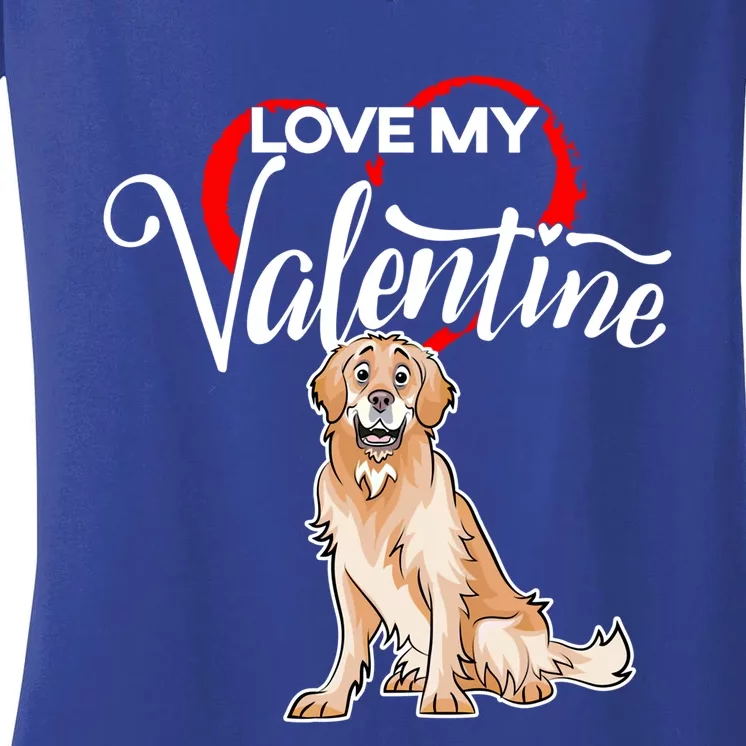 Love My Golden Retriever Dog Valentine's Day Gift Women's V-Neck T-Shirt