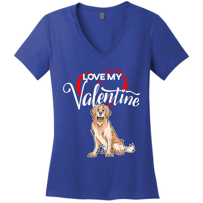 Love My Golden Retriever Dog Valentine's Day Gift Women's V-Neck T-Shirt