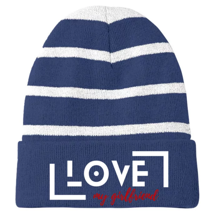 Love My Girlfriend Striped Beanie with Solid Band