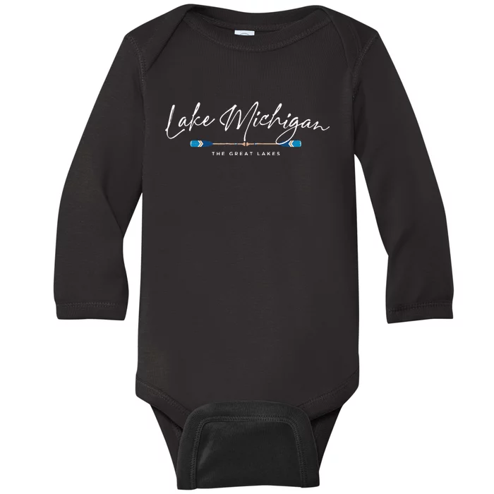 Lake Michigan Great Lakes Oars Graphic Baby Long Sleeve Bodysuit