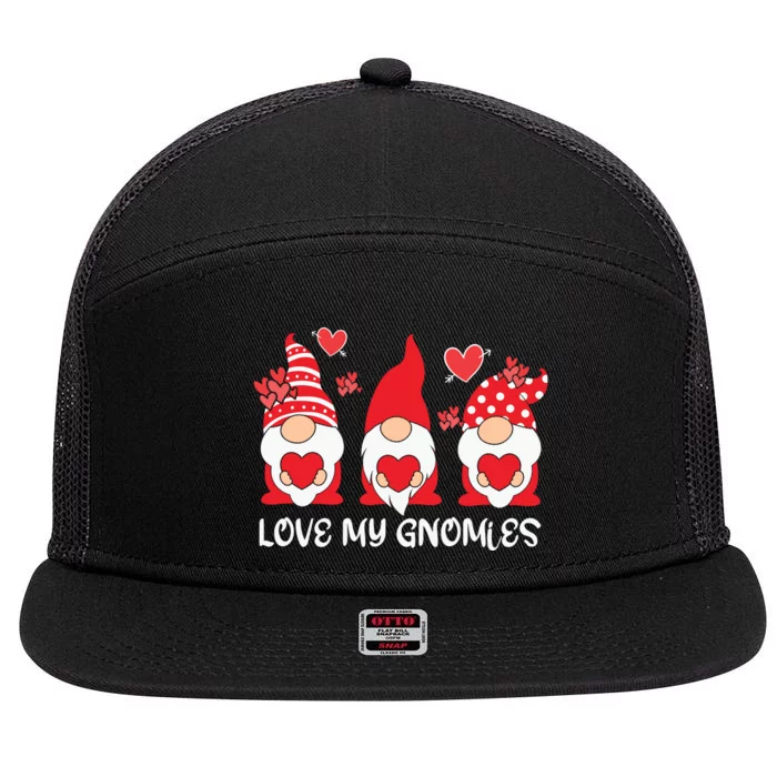 Love My Gnomies Gnome Valentine Gift For Valentine Day 7 Panel Mesh Trucker Snapback Hat