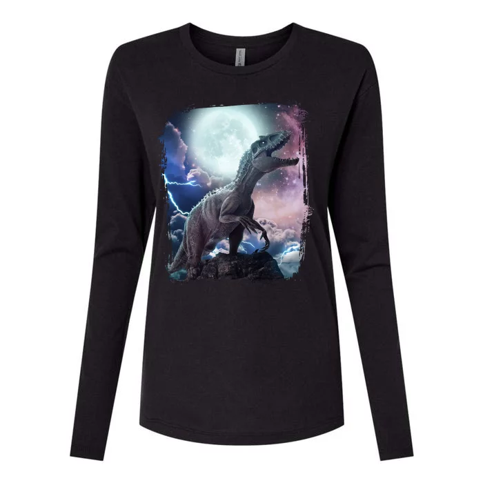 Lightning Moon Galaxy Trex Dinosaur Womens Cotton Relaxed Long Sleeve T-Shirt