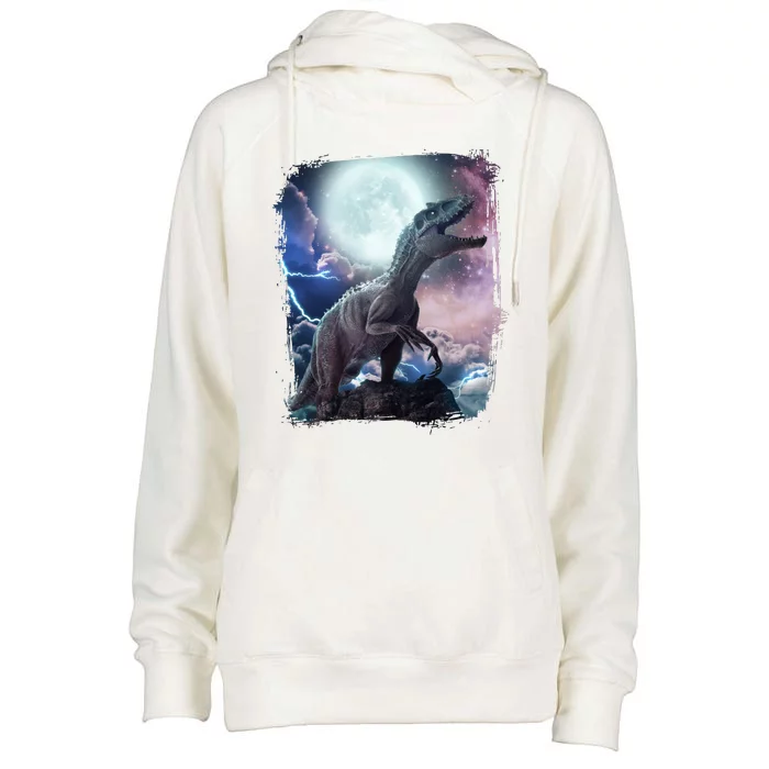 Lightning Moon Galaxy Trex Dinosaur Womens Funnel Neck Pullover Hood