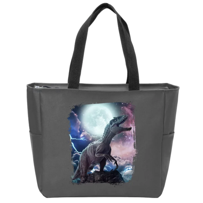 Lightning Moon Galaxy Trex Dinosaur Zip Tote Bag