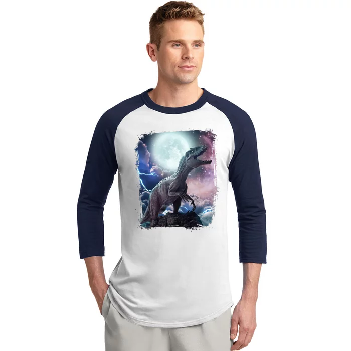 Lightning Moon Galaxy Trex Dinosaur Baseball Sleeve Shirt