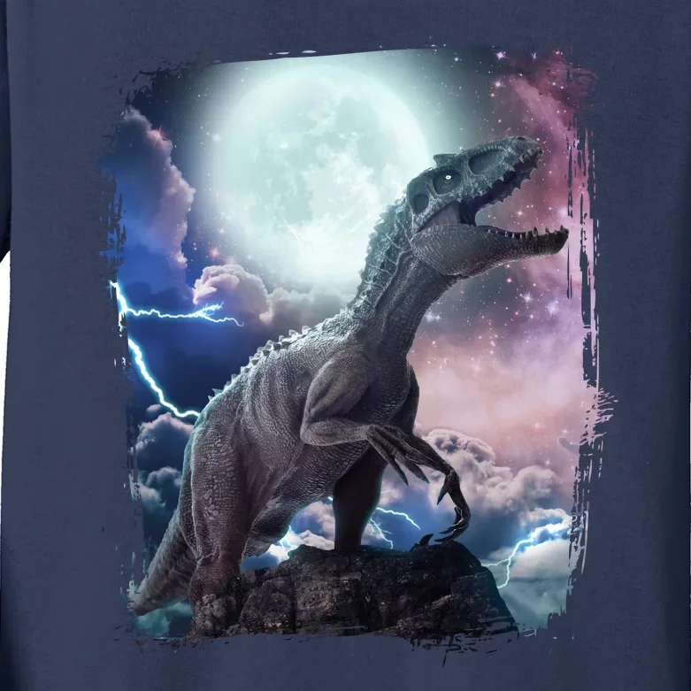 Lightning Moon Galaxy Trex Dinosaur Kids Long Sleeve Shirt