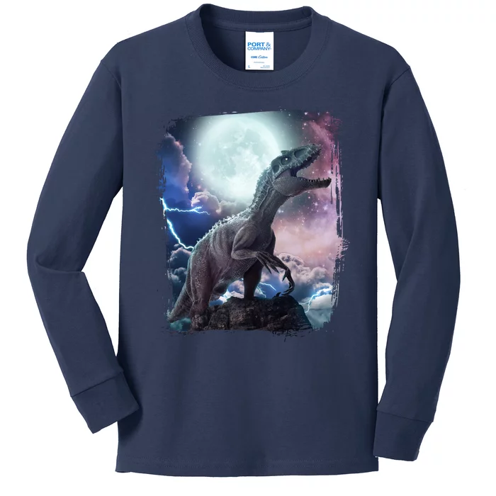 Lightning Moon Galaxy Trex Dinosaur Kids Long Sleeve Shirt