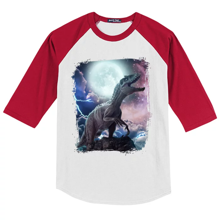 Lightning Moon Galaxy Trex Dinosaur Kids Colorblock Raglan Jersey