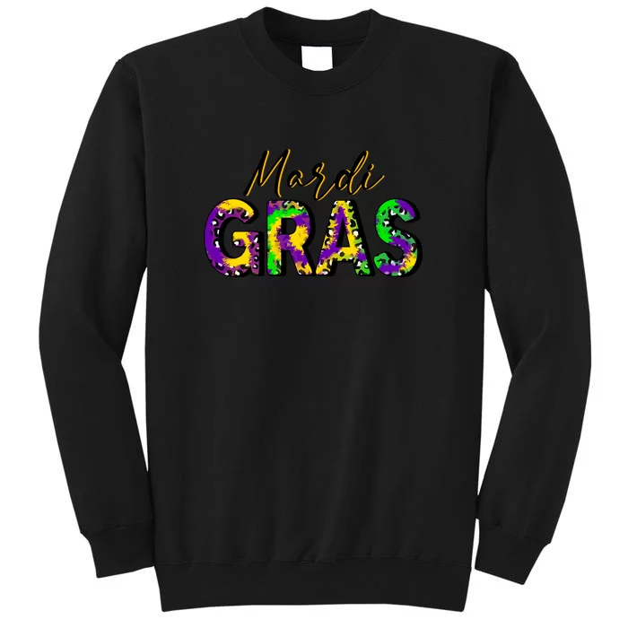 Leopard Mardi Gras Fat Tuesday Festive Gift Tall Sweatshirt