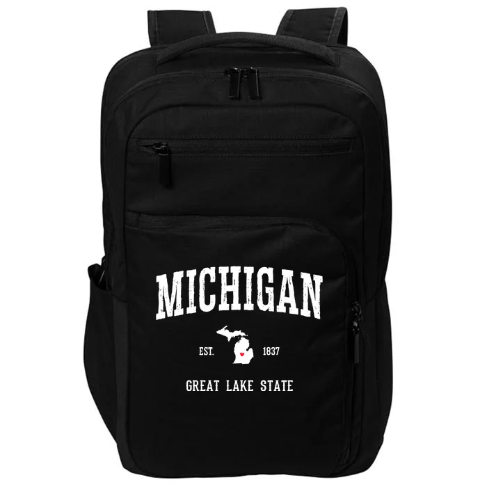 Love Michigan Great Lake State MI Est 1837 Home Impact Tech Backpack